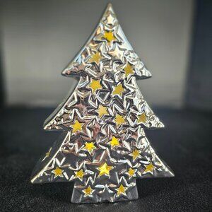 Christmas Mikasa Celebrations Tree LED Lantern Ceramic Silver Tone 7 Inch